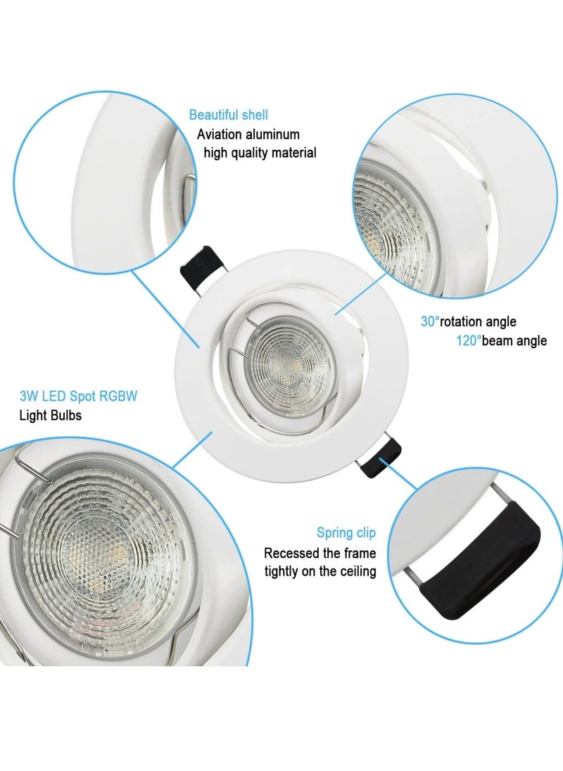 Comely Set of 6 RGB Adjustable Recessed LED Spotlights with Color Changing,  White Round Metal Recessed Ceiling Light  - Image 5