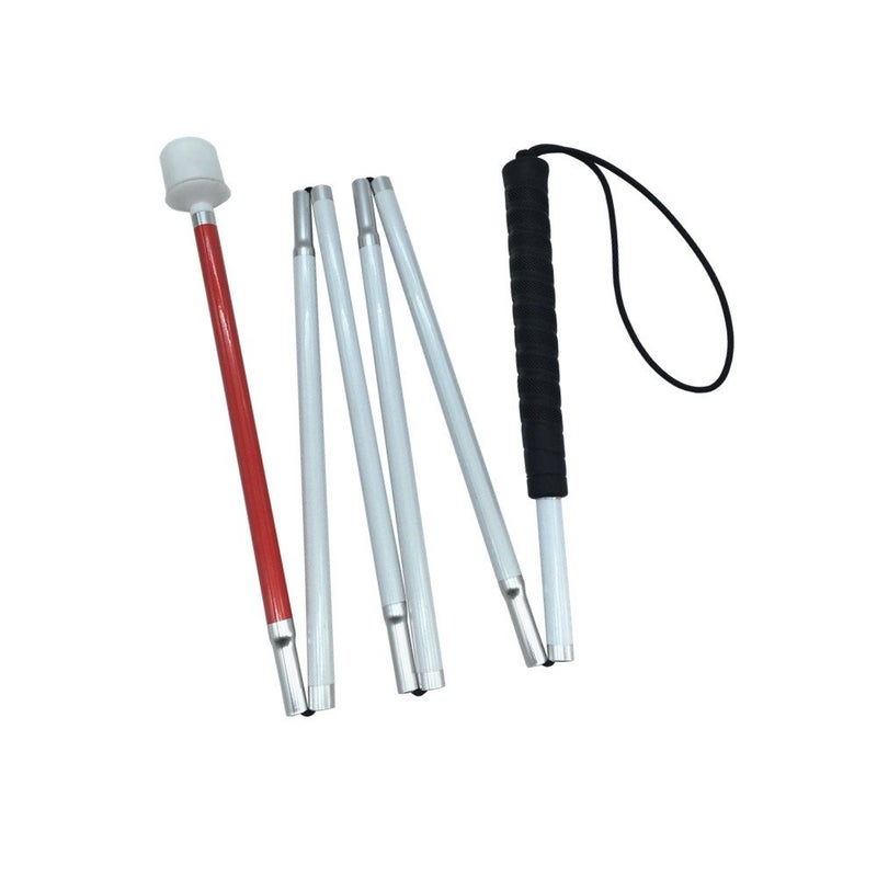 VISIONU Aluminum Mobility Folding White Cane for Vision Impaired and Blind People Folds Down 6 Sections 140cm 55 inch Black Handle