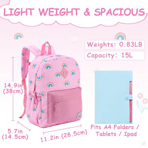 VASCHY Kids School Backpack Rucksack for Boys Girls Children's Toddler Backpack Kindergarten Book Bag with Chest Buckle, Rainbow Pink, Arc-en-ciel Rose, Daypack Backpacks - Image 2
