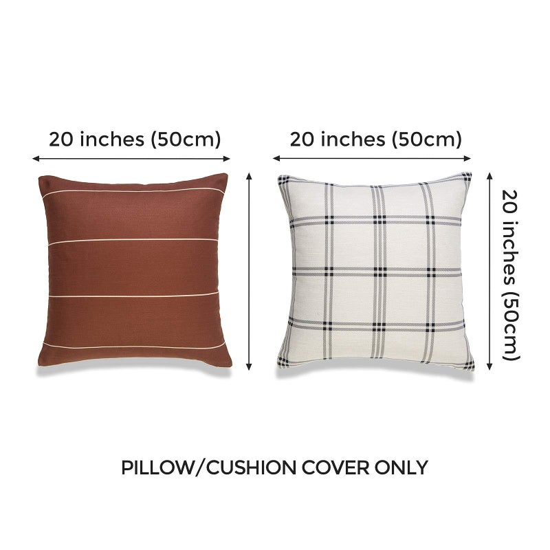 Hofdeco Modern Boho Decorative Throw Pillow Cover ONLY, for Couch, Sofa, Bed, Rust Stripes Plaid, 20"x20", Set of 2 - Image 3