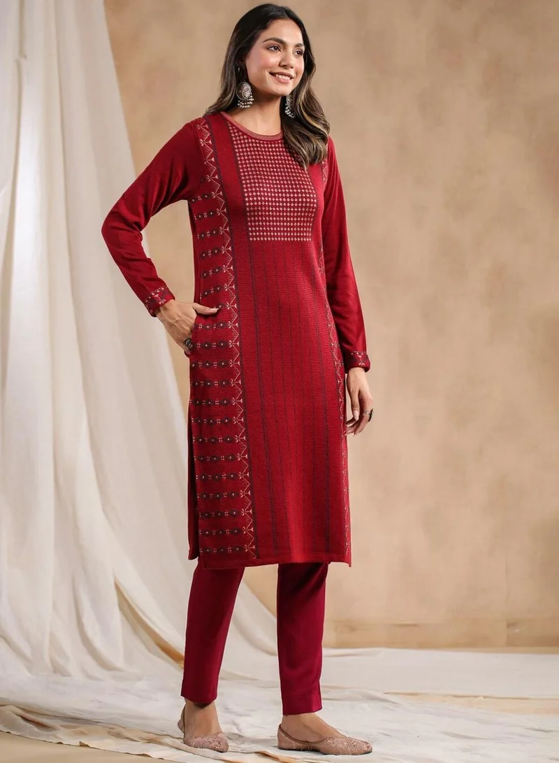 ISHIN Women's Ethnic Wear MAROON STRAIGHT 100% POLY KURTA
