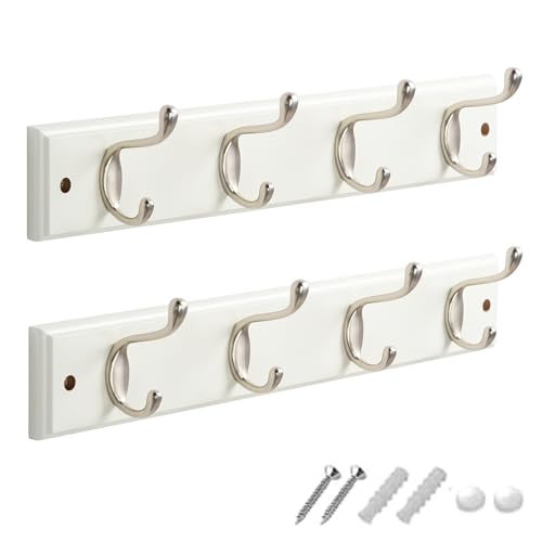 GlazieVault Coat Hooks Wall Mounted - MDF Board Nickel Hook Coat Rack(2 Pack) - Heavy Duty White -Coat Hooks for Wall Clothes Hooks and Wall Hooks - Image 1
