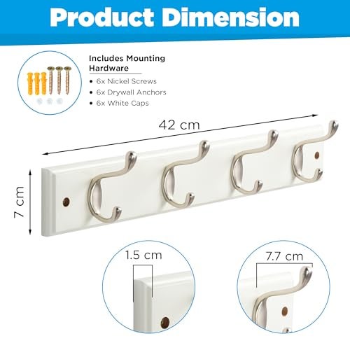 GlazieVault Coat Hooks Wall Mounted - MDF Board Nickel Hook Coat Rack(2 Pack) - Heavy Duty White -Coat Hooks for Wall Clothes Hooks and Wall Hooks - Image 2