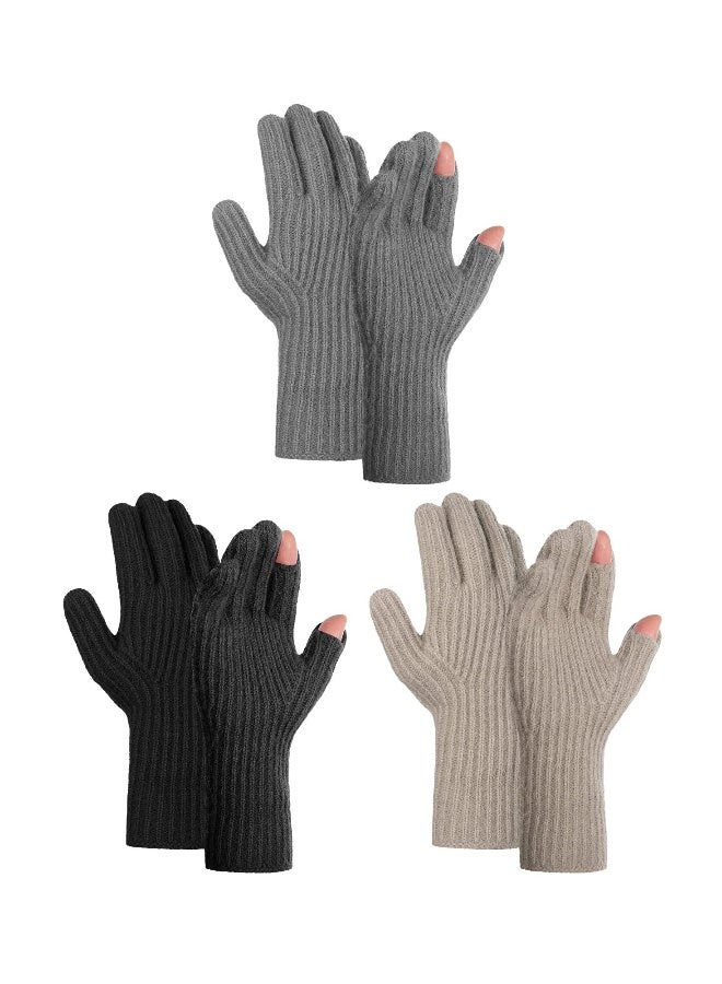 Winter Knit Gloves for Men Women, Touch Screen Texting Gloves, Warm Knitted Glove for Outdoor Soft Elastic Lining, 3Pack - Image 1