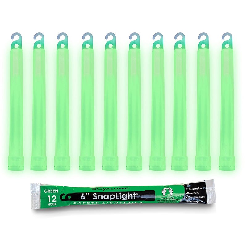Cyalume Military Grade 6” Green SnapLight Emergency Glow Sticks - 12 Hour Duration, Bulk Pack of 10 - Image 1