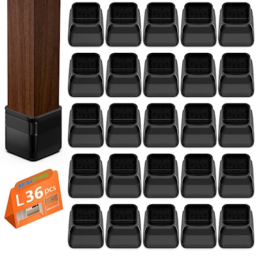 BAIPOK 36Pcs Square Chair Leg Floor Protectors, Silicone Chair Leg Protectors for Hardwood Floors, Felt Furniture Leg Cover Pad for Protecting Floors from Scratches and Noise, Black, Easy to Install - Image 1
