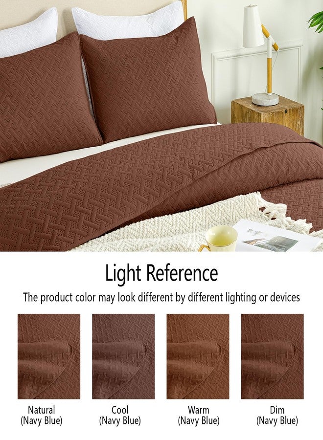FLYMME Full/Queen Quilt Bedding Set, Brown Lightweight Microfiber Bedspread, Modern Geometric Weave Stripe Pattern, Soft Summer & All-Season Bed Coverlet, Includes 1 Quilt & 2 Shams - Image 5