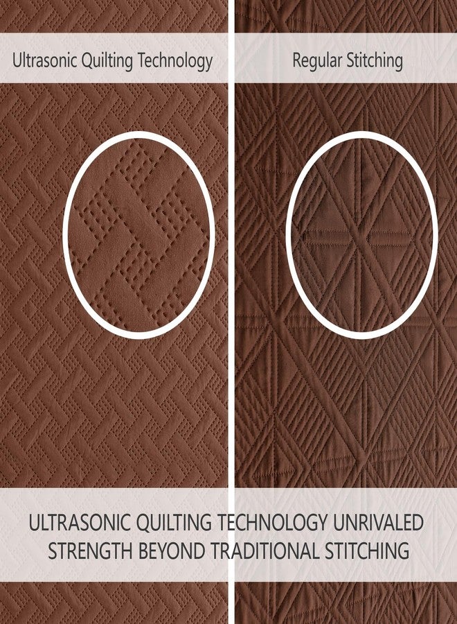 FLYMME Full/Queen Quilt Bedding Set, Brown Lightweight Microfiber Bedspread, Modern Geometric Weave Stripe Pattern, Soft Summer & All-Season Bed Coverlet, Includes 1 Quilt & 2 Shams - Image 3