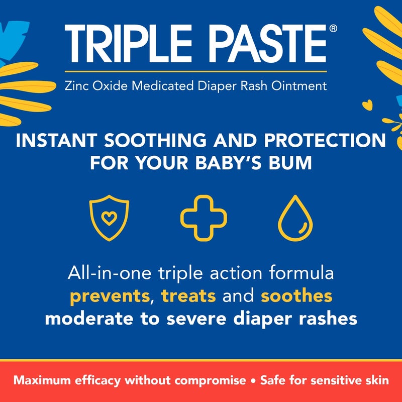 Triple Paste 3X Max Diaper Rash Ointment for Baby, Maximum Strength with 40% Zinc Oxide Ointment for Serious Diaper Rash, 2 oz Tube - Image 2