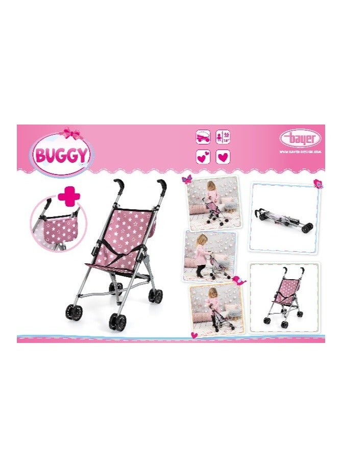Bayer Design Pink Star Doll Buggy Stroller with Storage Basket