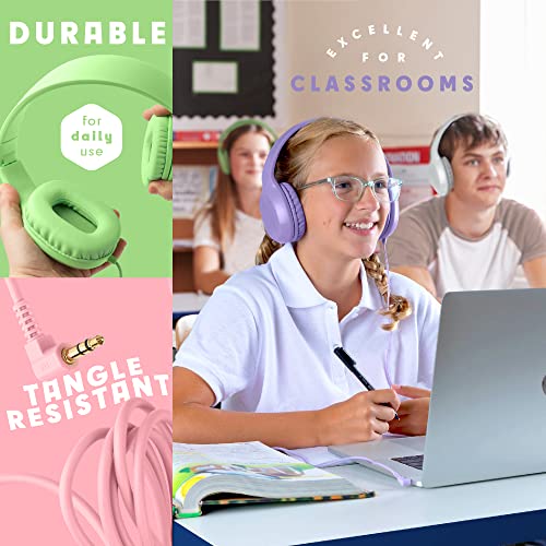 Sonitum Bulk Kids Headphones for School with Microphones - 5-Pack On-Ear 3.5mm Wired Headphones for Schools -Comfy Wired Kids Headphones with in-Line Mics – School Headphones for Kids - Image 2