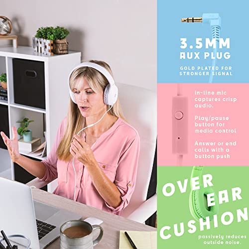 Sonitum Bulk Kids Headphones for School with Microphones - 5-Pack On-Ear 3.5mm Wired Headphones for Schools -Comfy Wired Kids Headphones with in-Line Mics – School Headphones for Kids - Image 3