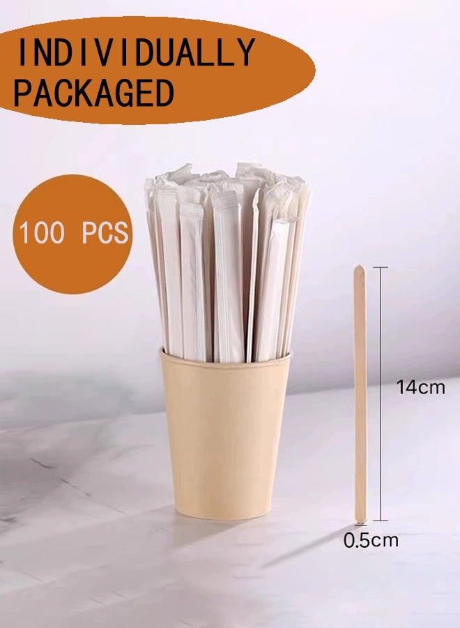 100 قطعة من عيدان تحريك القهوة بطول 14 سم، مغلفة بشكل فردي - Image 1