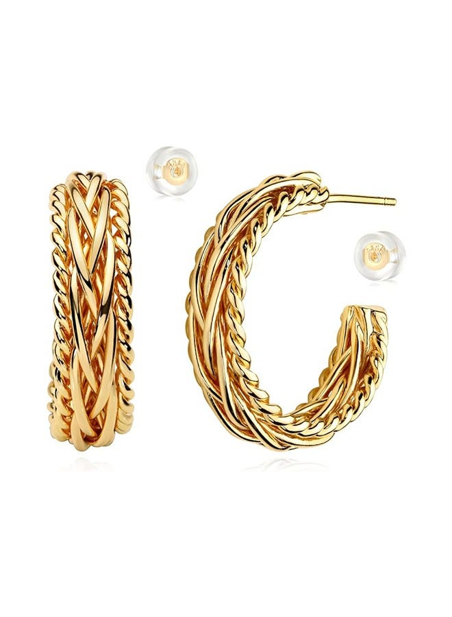 Mevecco Women Hoop Earrings Gold Open C Shape 14K Gold Filled Small Simple Handmade Hypoallergenic Everyday Illusion Jewelry - Image 1