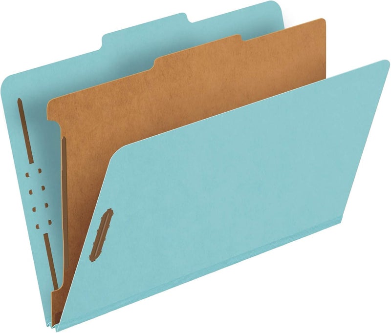 Pendaflex Recycled Classification File Folders, 1 Divider, 2" Embedded Fasteners, 2/5 Tab Cut, Legal Size, Light Blue, Box of 10 (28777R) - Image 1