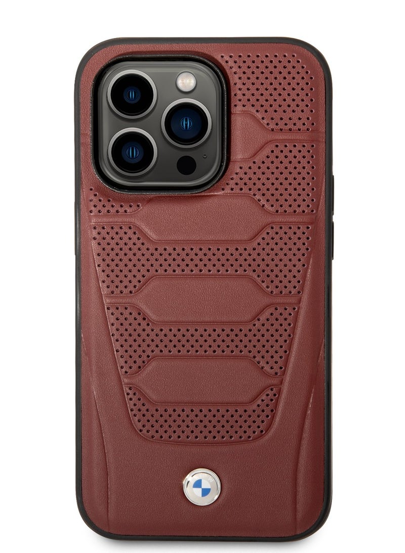 بي إم دبليو حافظة جلدية أصلية من مجموعة Signature Collection بتصميم مقاعد مثقوبة لهاتف ايفون 14 برو ماكس - Image 4