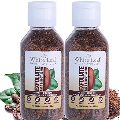 White Leaf Exfoliate Walnut Scrub 75g(Pack Of 2) For Face & Body With Coffee & Coconut For Dead Skin Cells & Tan Removal, Blackheads, Dirt & Pollution Free Skin - Image 1