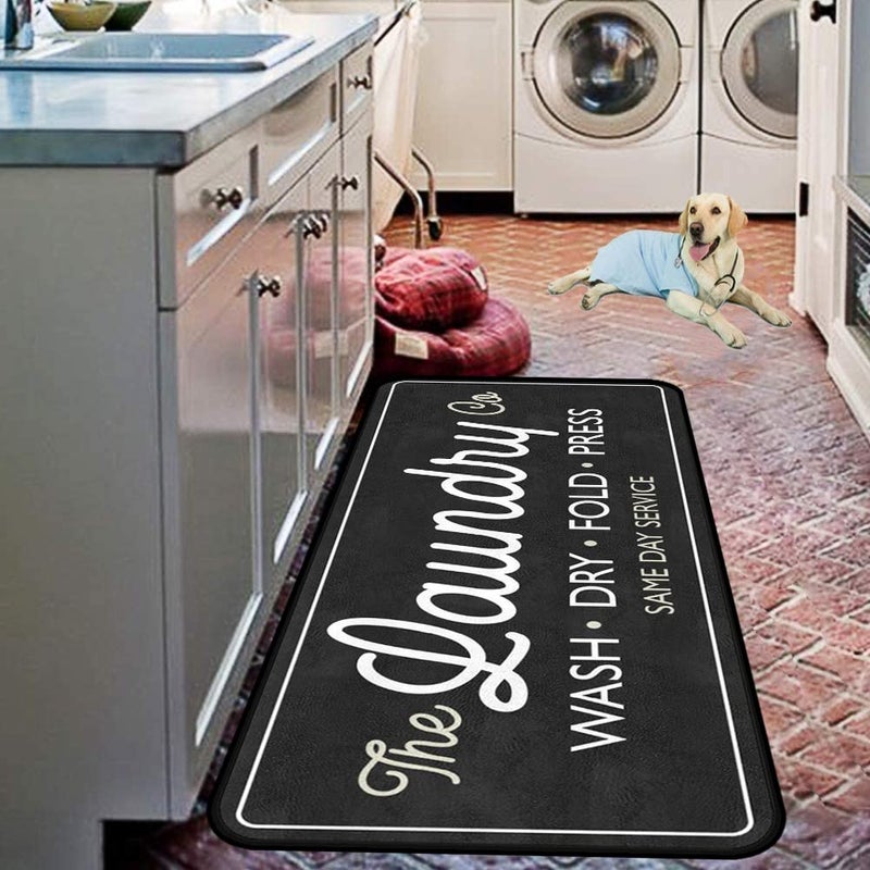 EYECY Laundry Room Long Mat Area Rug Non-Slip Floor Mat Waterproof Farmhouse Carpet for Kitchen 40" x 20"(Black-3) - Image 3