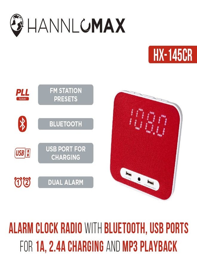راديو منبه هانلوماكس HX-145CR، راديو FM بتقنية PLL، ساعة رقمية مع منبه مزدوج، منفذي USB للشحن بقدرة 2.4 أمبير و1 أمبير، مدخل AUX، يعمل بالتيار المتردد فقط. (أحمر) - Image 5