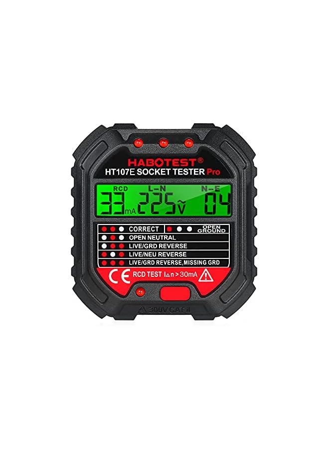 PROMASS promass GFCI Outlet Tester with Voltage Display 220V Socket Tester Automatic Electric Circuit Polarity Voltage Detector Breaker Finder HT107E  - Image 1