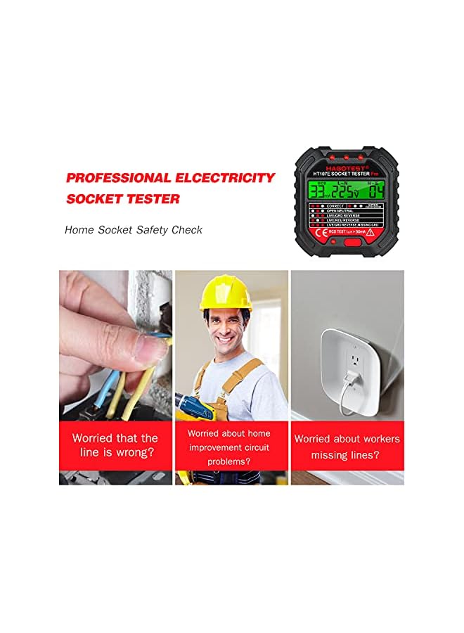 PROMASS promass GFCI Outlet Tester with Voltage Display 220V Socket Tester Automatic Electric Circuit Polarity Voltage Detector Breaker Finder HT107E  - Image 3