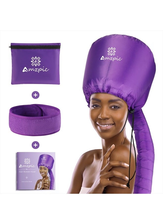 Amzpic - Bonnet Hood Hair Dryer Attachment - Soft, Adjustable Extra Large Bonnet Hair Dryer for Speeds Up Drying Time at Home, Easy to Use for Styling, Curling and Deep Conditioning (Purple) - Image 1