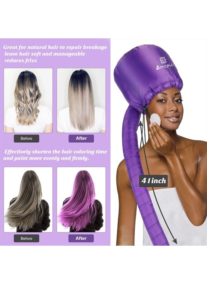 Amzpic - Bonnet Hood Hair Dryer Attachment - Soft, Adjustable Extra Large Bonnet Hair Dryer for Speeds Up Drying Time at Home, Easy to Use for Styling, Curling and Deep Conditioning (Purple) - Image 1