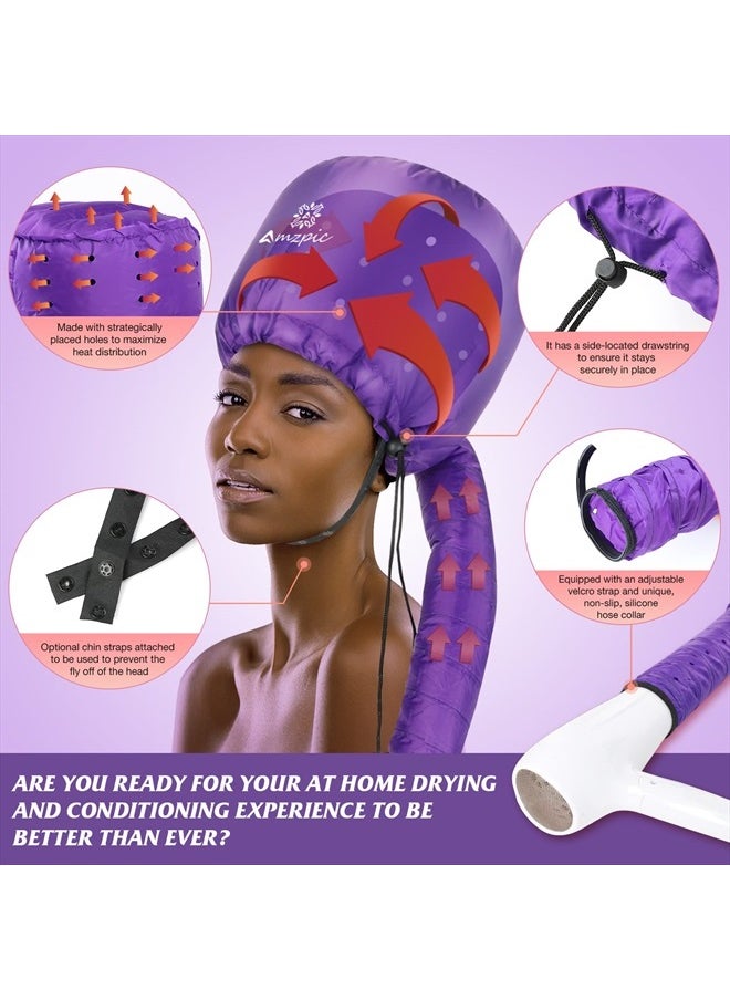 Amzpic - Bonnet Hood Hair Dryer Attachment - Soft, Adjustable Extra Large Bonnet Hair Dryer for Speeds Up Drying Time at Home, Easy to Use for Styling, Curling and Deep Conditioning (Purple) - Image 1