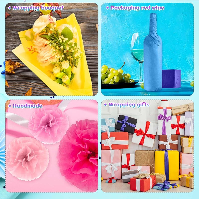 PLULON 60 Sheets Colored Tissue Paper Bulk 8 Mixed Colors Gift Wrap Sheets Crepe Paper Art Tissue Paper for Packaging Craft Floral Birthday Party Festival Gift Wrapping Decorative - Image 2