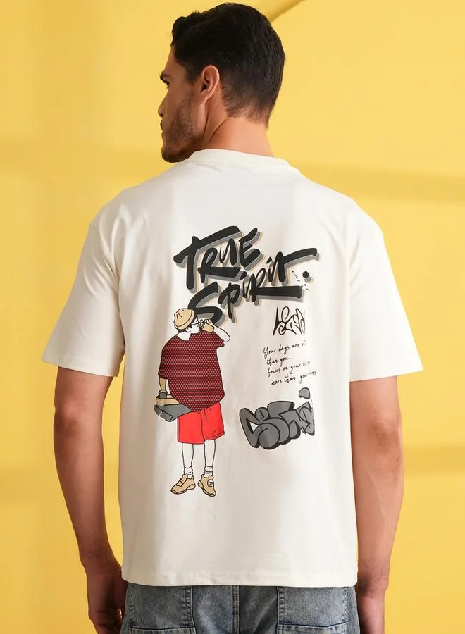 تايك تو White Graphic Print Round Neck Short Sleeves T-Shir By Repriset