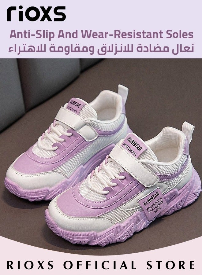 RIOXS Toddler Kids Girls Sneakers Breathable Lightweight Running Sports Shoes with Leather Upper Easy to Wipe Fashion Athletic Casual Shoes for School Casual Wear - Image 2
