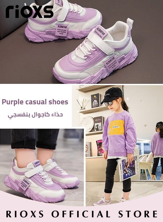 RIOXS Toddler Kids Girls Sneakers Breathable Lightweight Running Sports Shoes with Leather Upper Easy to Wipe Fashion Athletic Casual Shoes for School Casual Wear - Image 5