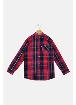 Kids Boy Plaid Long Sleeve Casual Shirt, Red Combo