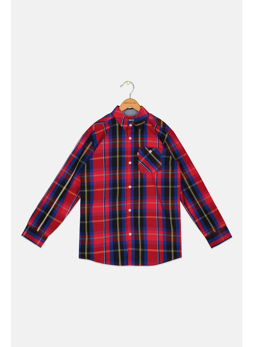Levi's - Kids Boy Plaid Long Sleeve Casual Shirt, Red Combo - Image 1