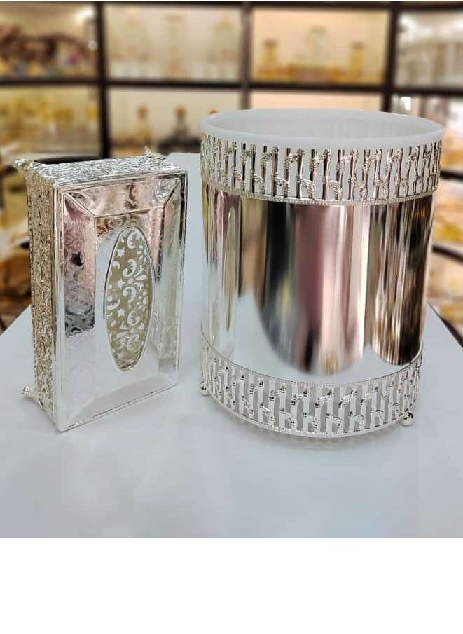 Generic Dustbin With Tissue Box Crafted From High Quality Metal Perfect For Home Office Dining Room Study Keep Your Space Tidy And Stylish With This Convenient All In One Solution  - Image 1