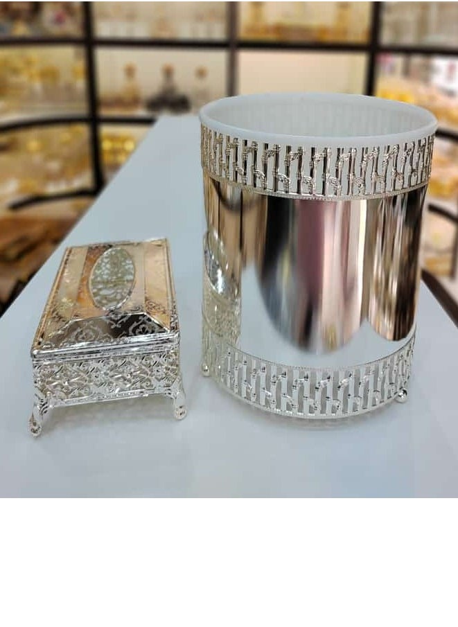 Generic Dustbin With Tissue Box Crafted From High Quality Metal Perfect For Home Office Dining Room Study Keep Your Space Tidy And Stylish With This Convenient All In One Solution  - Image 2