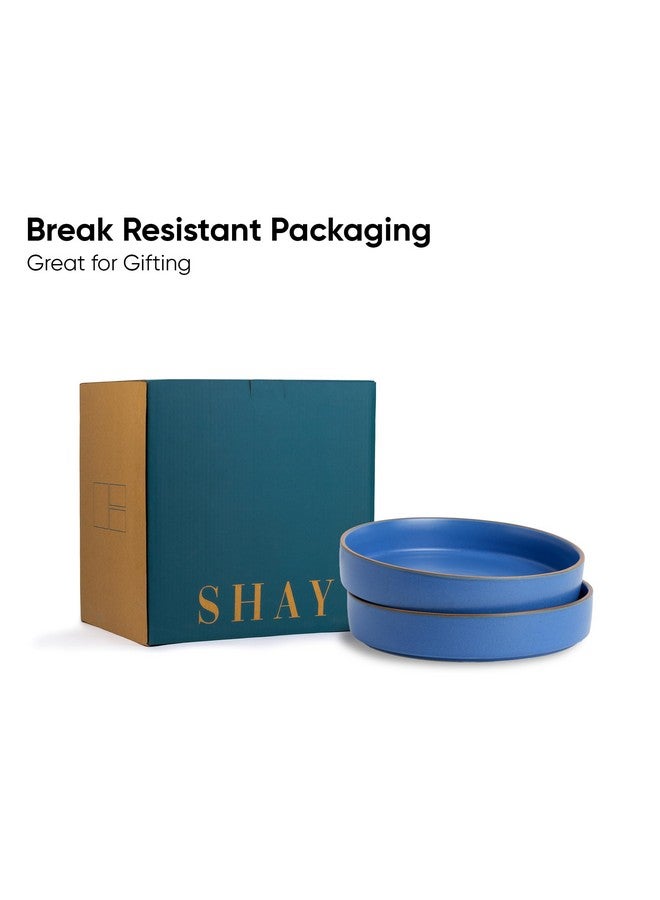 Shay طقم أطباق باستا سيراميك قابلة للتكديس من شاي، 22 سم، 2 قطع، أزرق | تشطيب غير لامع | طبق باستا سيراميك | طبق عميق | وعاء سيراميك | طبق تقديم باستا (طبق باستا قابل للتكديس - حافة زرقاء) - Image 4
