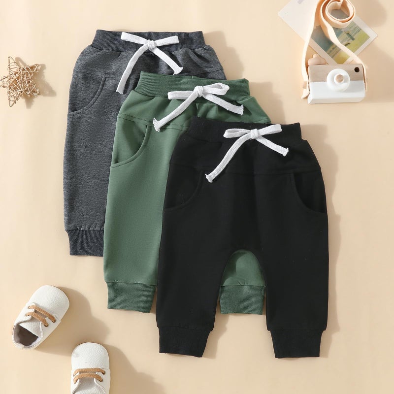 Yoawdats Baby Boys' 3-Pack Pull-on Jogger Pants Knit Pants Classic Fit Elastic Waist Kids Toddler Pants Multipacks Long Pants - Image 3