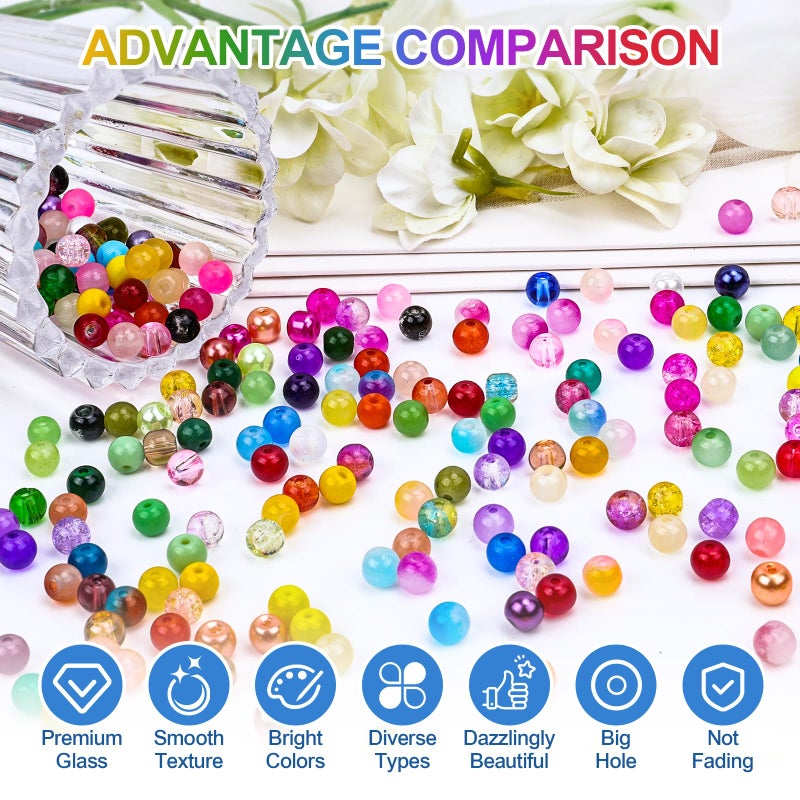 XSEINO About 1200PCS 6mm Glass Beads Bracelet Making Set, 144 Color Colorful Round Style Glass Beads for Bracelet and Jewelry Making and DIY Crafts,Friendship Bracelets - Image 3