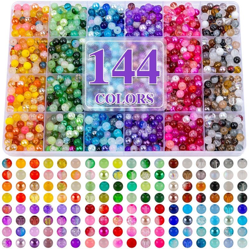 XSEINO About 1200PCS 6mm Glass Beads Bracelet Making Set, 144 Color Colorful Round Style Glass Beads for Bracelet and Jewelry Making and DIY Crafts,Friendship Bracelets - Image 1