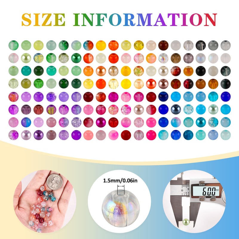 XSEINO About 1200PCS 6mm Glass Beads Bracelet Making Set, 144 Color Colorful Round Style Glass Beads for Bracelet and Jewelry Making and DIY Crafts,Friendship Bracelets - Image 2