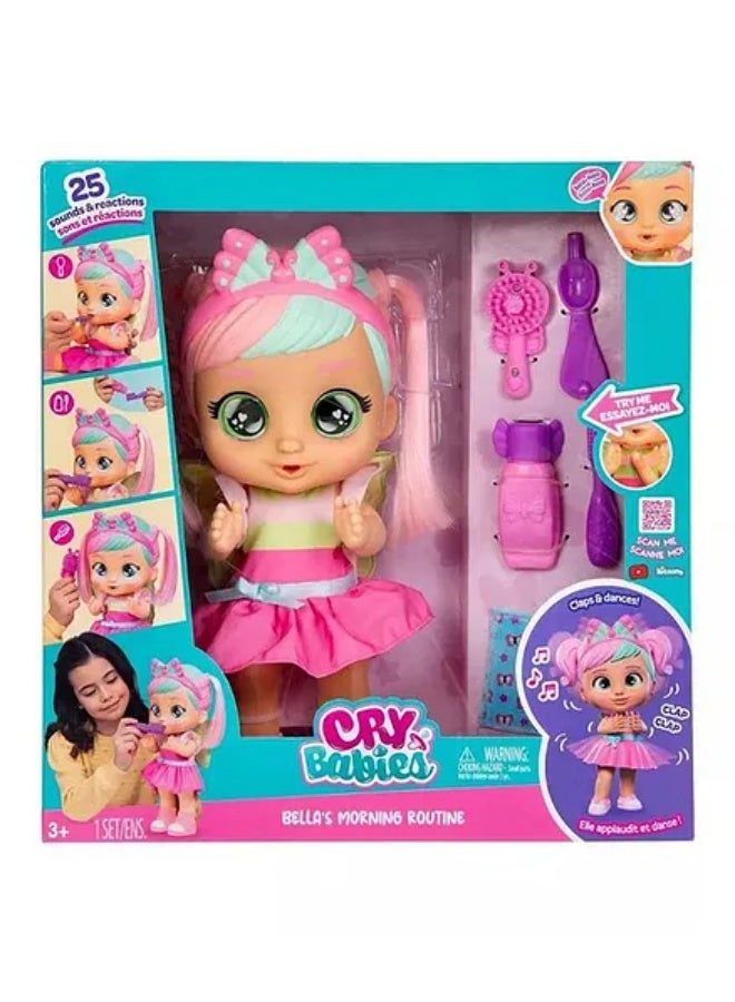 Cry Babies Bella's Morning Routine Interactive Baby Doll with Accessories, Toddler Role-Play, Brushable Hair, Vibrant, 3 Years+, 35 cm - Multicolor - Image 1