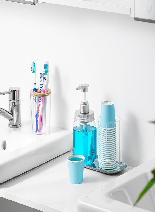 VITVITI موزع غسول الفم VITVITI للحمام، زجاجة غسول فم بمضخة مع حامل أكواب ورقية، عبوة بلاستيكية شفافة قابلة لإعادة التعبئة سعة 15.2 أونصة مع صينية من الفولاذ المقاوم للصدأ - Image 4