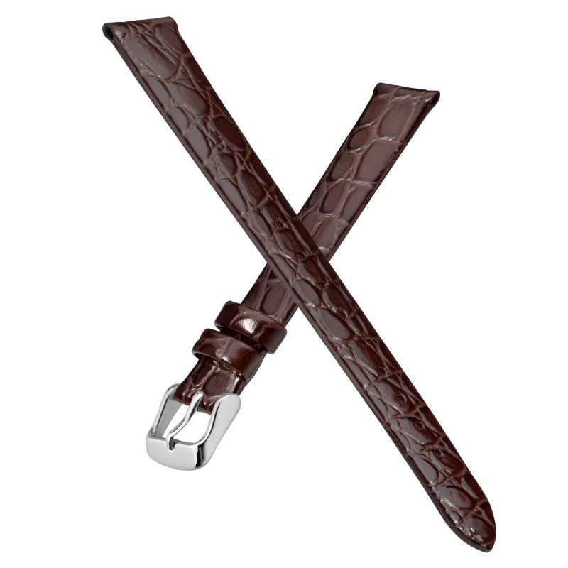 BISONSTRAP Watch Straps for Women, Crocodile Pattern Leather Thin Watch Replacement Bands,10mm, Brown with Silver Buckle - Image 3