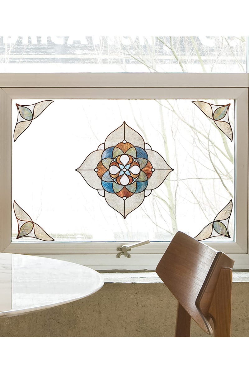 Artscape Venice Amber Accent  Window Privacy Film Stained Glass Pattern  NonAdhesive  UV Protection  Easy to Apply  Removable  12 x 12 inches  Made in USA - Image 1