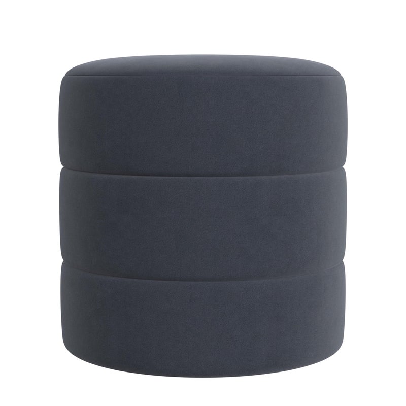 HomePop Upholstered Round Ottoman (No Lid, Seat Only) | HomePop Home DÃ©cor | Round Pouf Foot Rest â€“ Steel Blue Velvet - Image 1