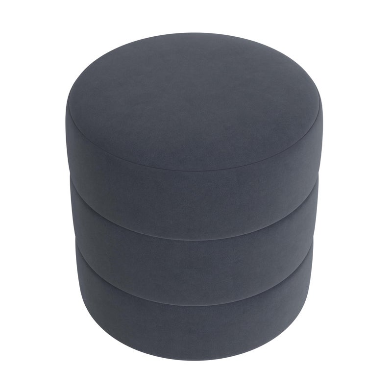 HomePop Upholstered Round Ottoman (No Lid, Seat Only) | HomePop Home DÃ©cor | Round Pouf Foot Rest â€“ Steel Blue Velvet - Image 3