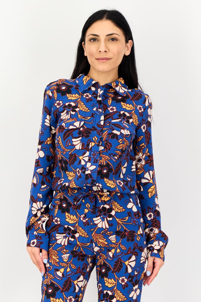 promod Women Floral Print Long Sleeve Jumpsuit, Multicolor - Image 4