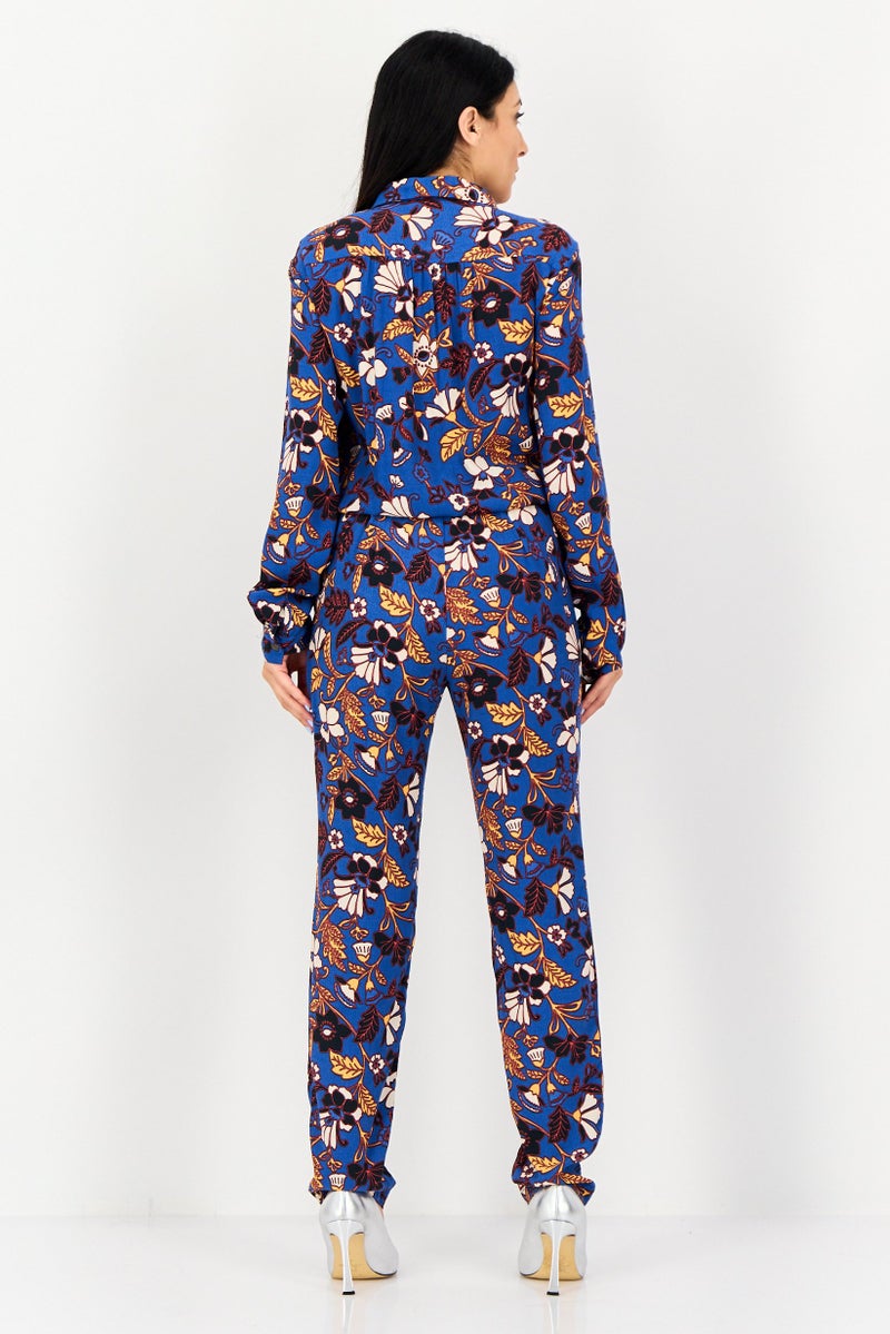 promod Women Floral Print Long Sleeve Jumpsuit, Multicolor - Image 3