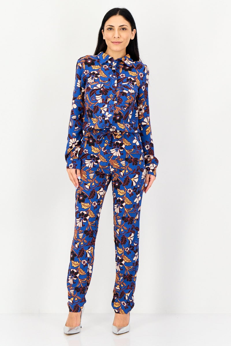 promod Women Floral Print Long Sleeve Jumpsuit, Multicolor - Image 1